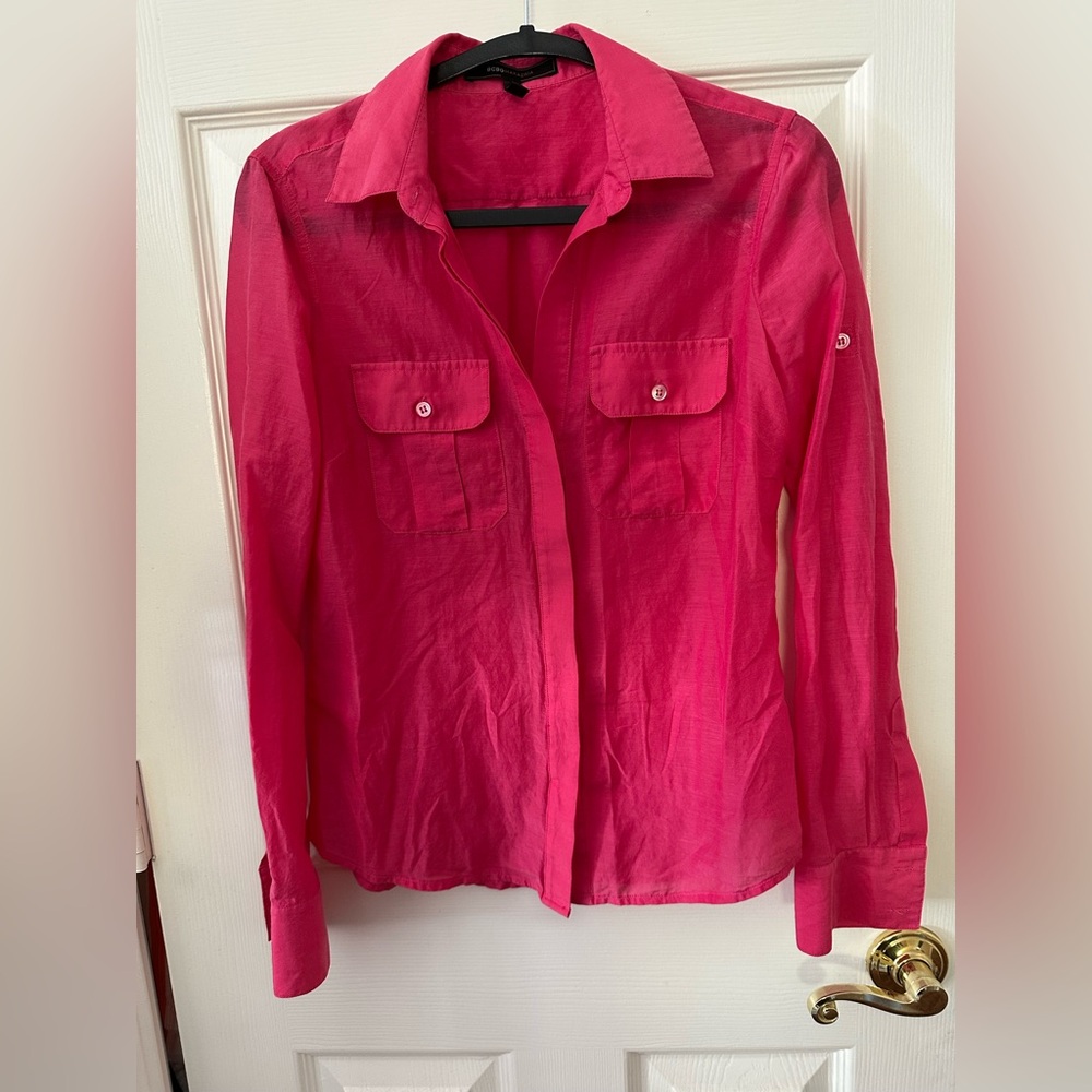 BCBGMaxAzria Fuchsia Button-Up Blouse